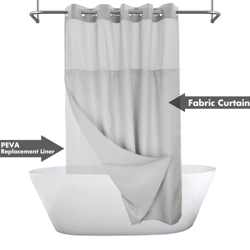 River Dream No Hook Slub Textured Shower Curtain with Snap-in PEVA Liner Set - 71" x 74"(72"), Hotel Style with See Through Top Window, Machine Washable & Water Repellent, Gray, 71x74 - Image 2